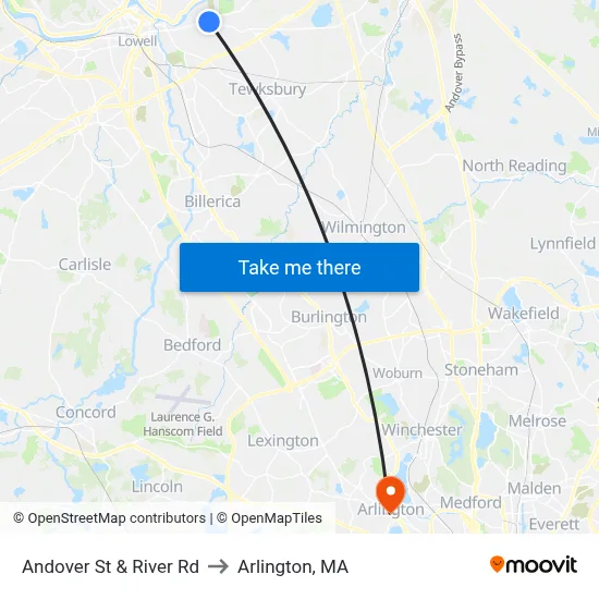 Andover St & River Rd to Arlington, MA map