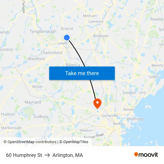 60 Humphrey St to Arlington, MA map