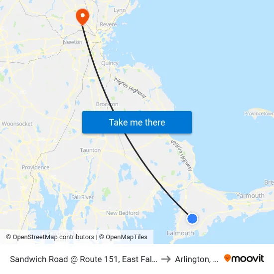 Sandwich Road @ Route 151, East Falmouth to Arlington, MA map