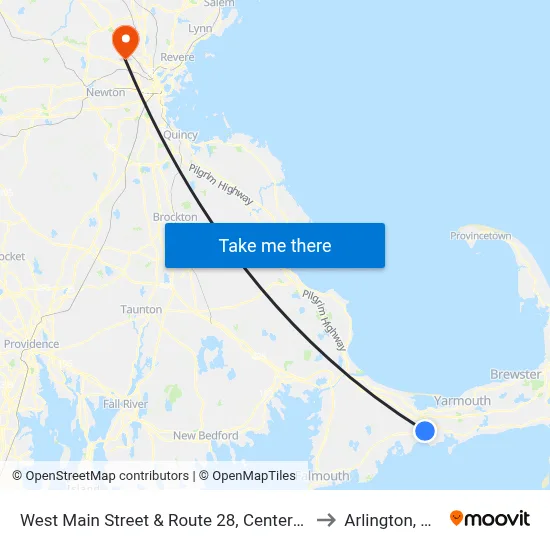 West Main Street & Route 28, Centerville to Arlington, MA map