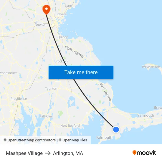 Mashpee Village to Arlington, MA map