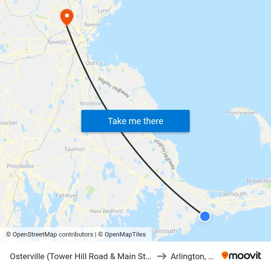 Osterville (Tower Hill Road & Main Street) to Arlington, MA map