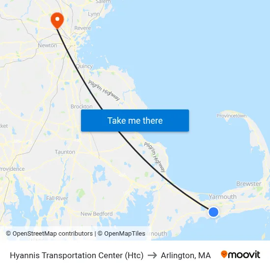 Hyannis Transportation Center (Htc) to Arlington, MA map