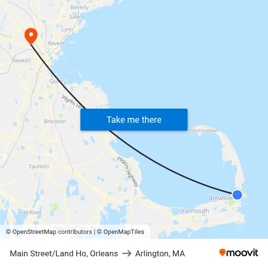 Main Street/Land Ho, Orleans to Arlington, MA map