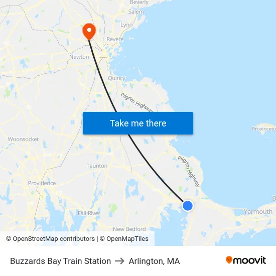 Buzzards Bay Train Station to Arlington, MA map