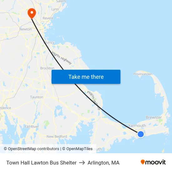 Town Hall Lawton Bus Shelter to Arlington, MA map