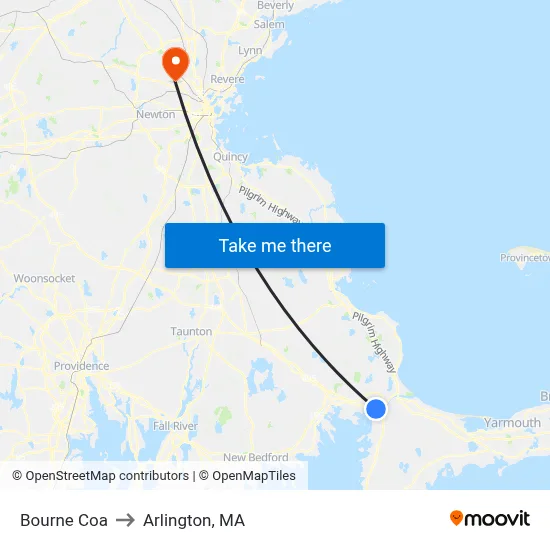 Bourne Coa to Arlington, MA map