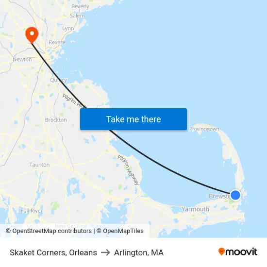 Skaket Corners, Orleans to Arlington, MA map