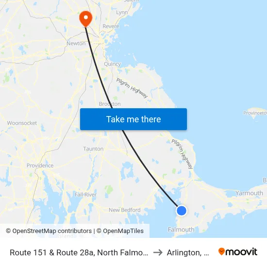 Route 151 & Route 28a, North Falmouth to Arlington, MA map