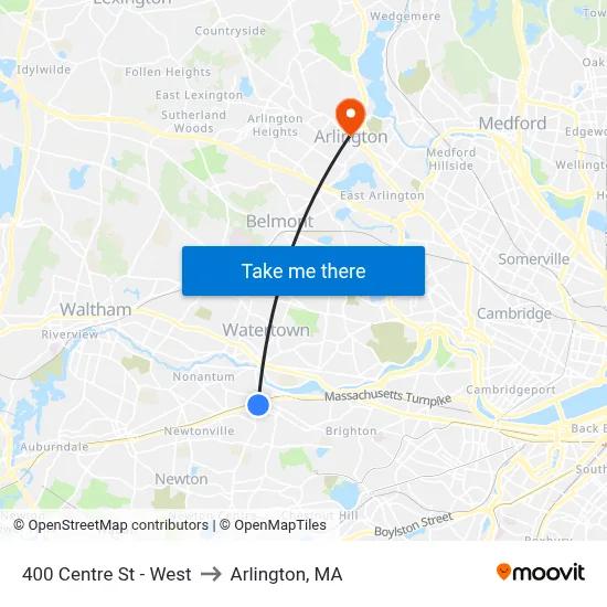 400 Centre St - West to Arlington, MA map