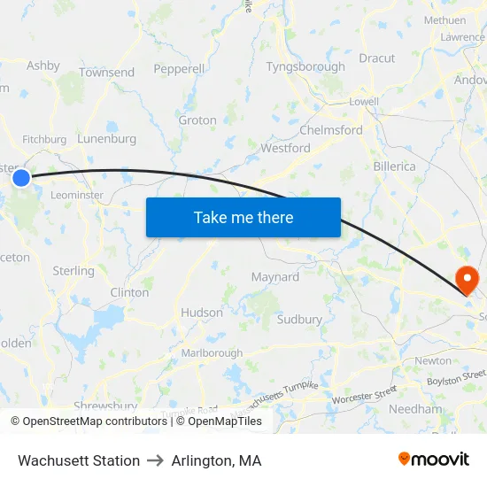 Wachusett Station to Arlington, MA map