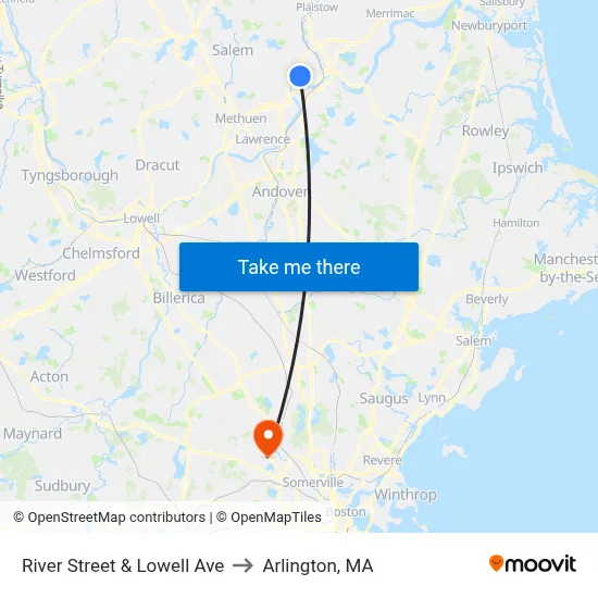 River Street & Lowell Ave to Arlington, MA map