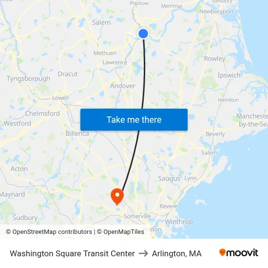 Washington Square Transit Center to Arlington, MA map