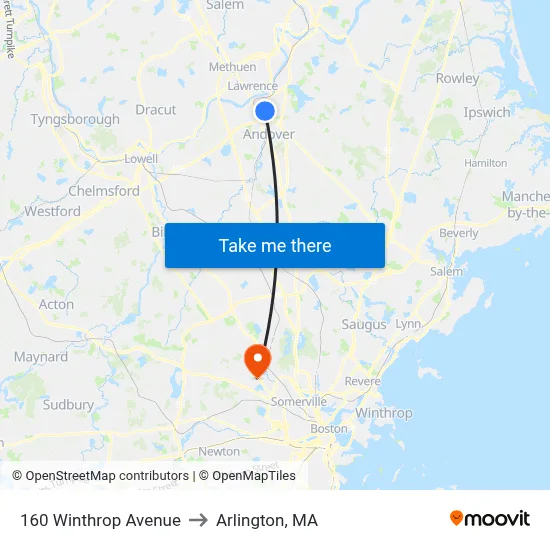 160 Winthrop Avenue to Arlington, MA map