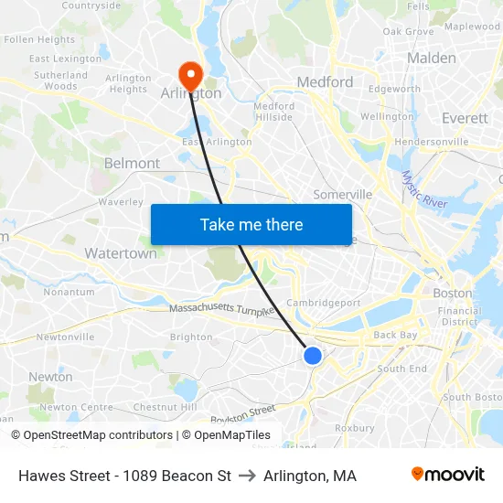 Hawes Street - 1089 Beacon St to Arlington, MA map