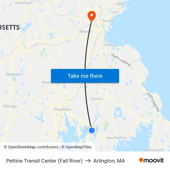 Pettine Transit Center (Fall River) to Arlington, MA map