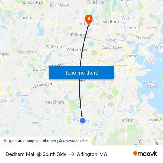 Dedham Mall @ South Side to Arlington, MA map