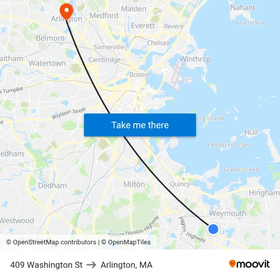 409 Washington St to Arlington, MA map