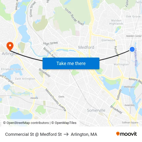 Commercial St @ Medford St to Arlington, MA map