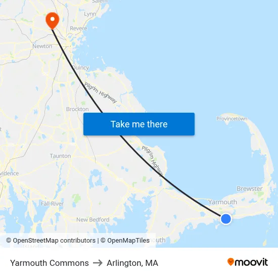 Yarmouth Commons to Arlington, MA map