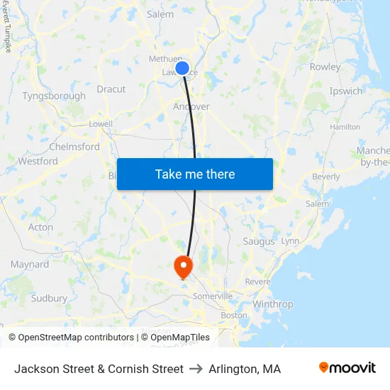 Jackson Street & Cornish Street to Arlington, MA map