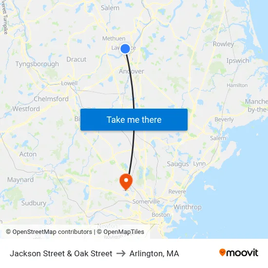 Jackson Street & Oak Street to Arlington, MA map
