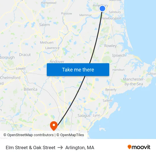 Elm Street & Oak Street to Arlington, MA map