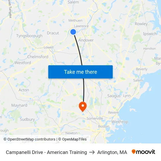 Campanelli Drive - American Training to Arlington, MA map