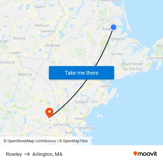 Rowley to Arlington, MA map