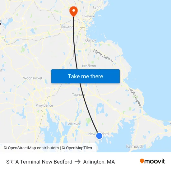 SRTA Terminal New Bedford to Arlington, MA map