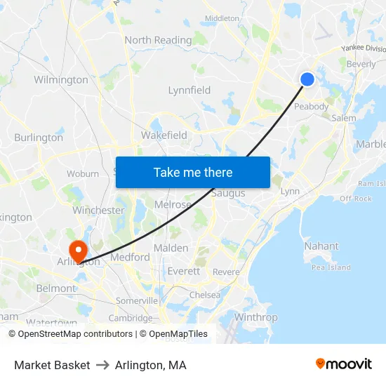 Market Basket to Arlington, MA map