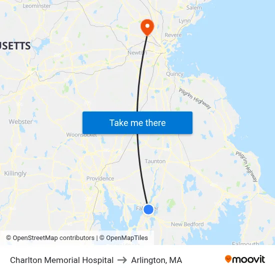 Charlton Memorial Hospital to Arlington, MA map