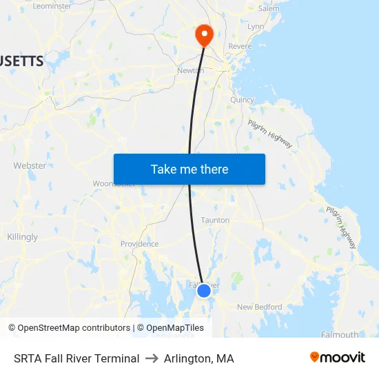 SRTA Fall River Terminal to Arlington, MA map