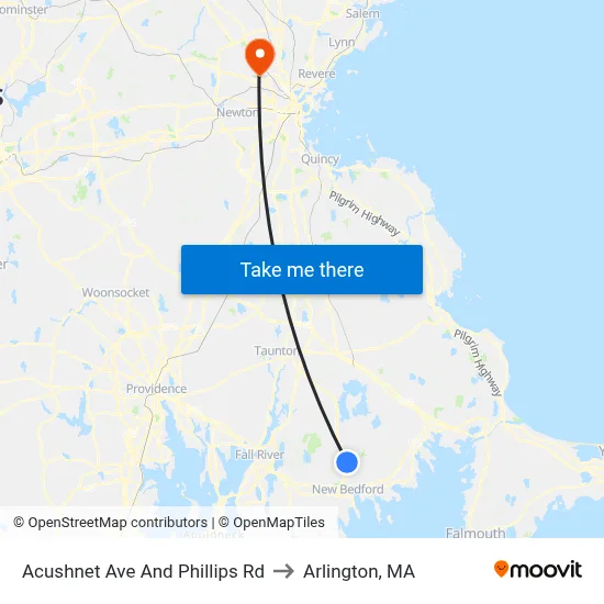 Acushnet Ave And Phillips Rd to Arlington, MA map