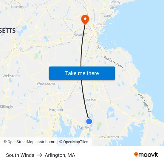 South Winds to Arlington, MA map