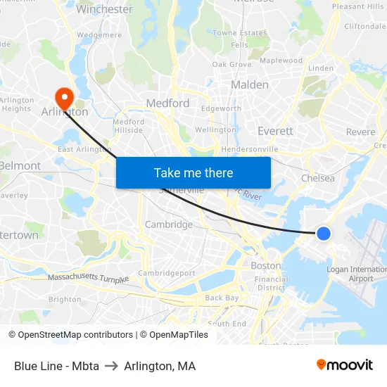Blue Line - Mbta to Arlington, MA map