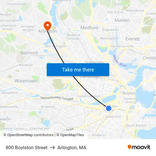 800 Boylston Street to Arlington, MA map