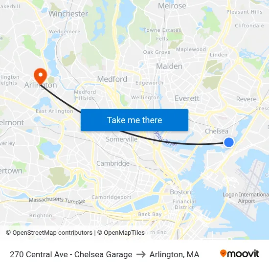 270 Central Ave - Chelsea Garage to Arlington, MA map