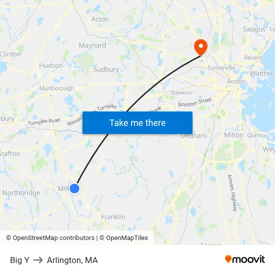 Big Y to Arlington, MA map