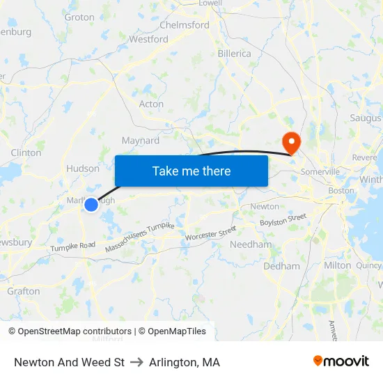 Newton And Weed St to Arlington, MA map
