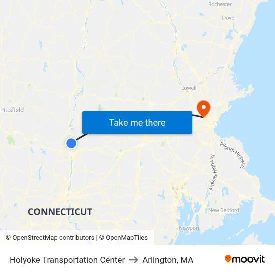 Holyoke Transportation Center to Arlington, MA map