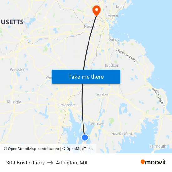 309 Bristol Ferry to Arlington, MA map