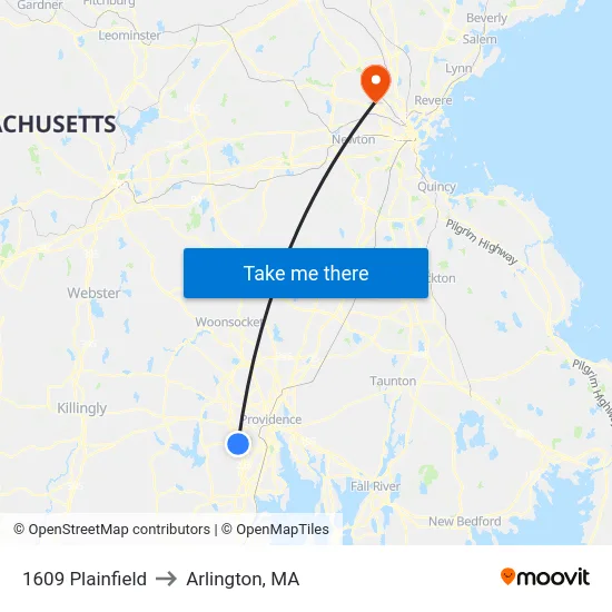 1609 Plainfield to Arlington, MA map