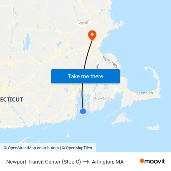 Newport Transit Center (Stop C) to Arlington, MA map