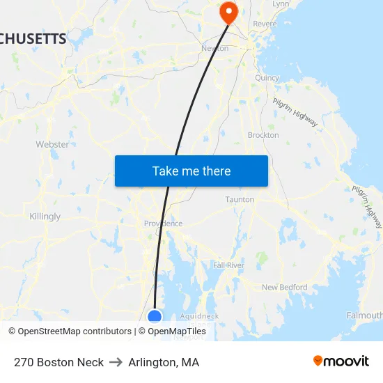 270 Boston Neck to Arlington, MA map