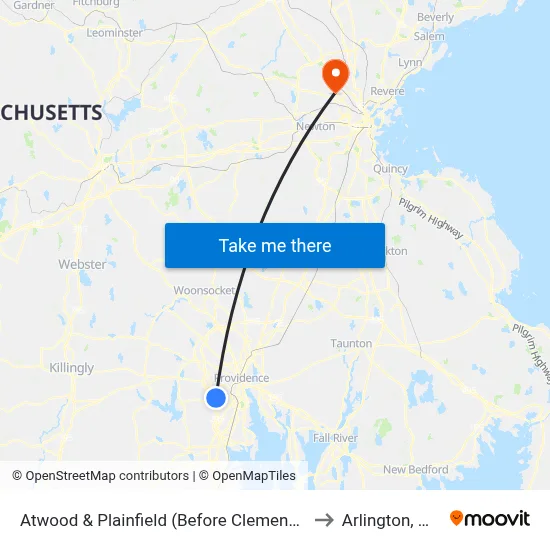 Atwood & Plainfield (Before Clemence) to Arlington, MA map