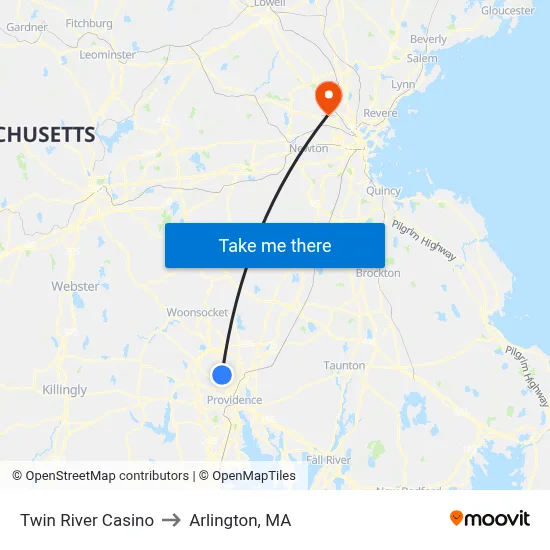 Twin River Casino to Arlington, MA map