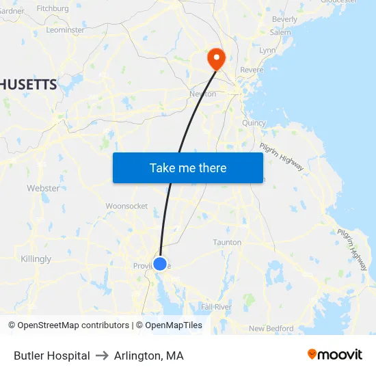 Butler Hospital to Arlington, MA map