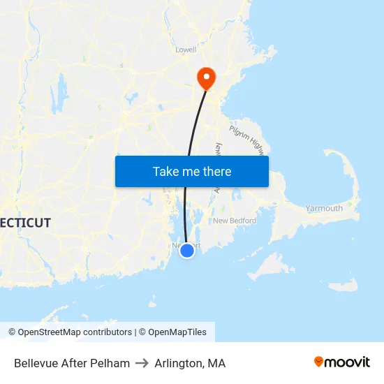 Bellevue After Pelham to Arlington, MA map