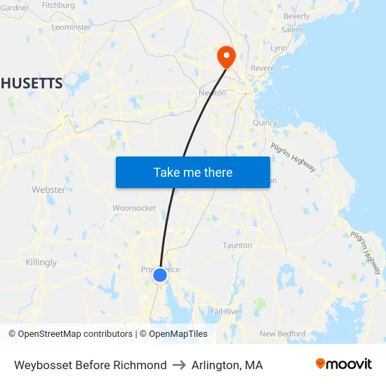Weybosset Before Richmond to Arlington, MA map
